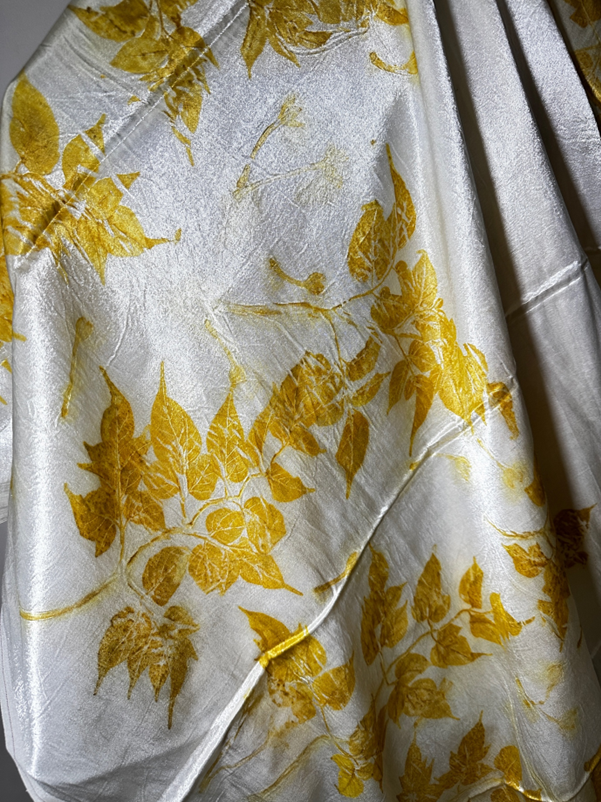 Mushru Silk Fabric: Eco Printed with Leaves and Flowers